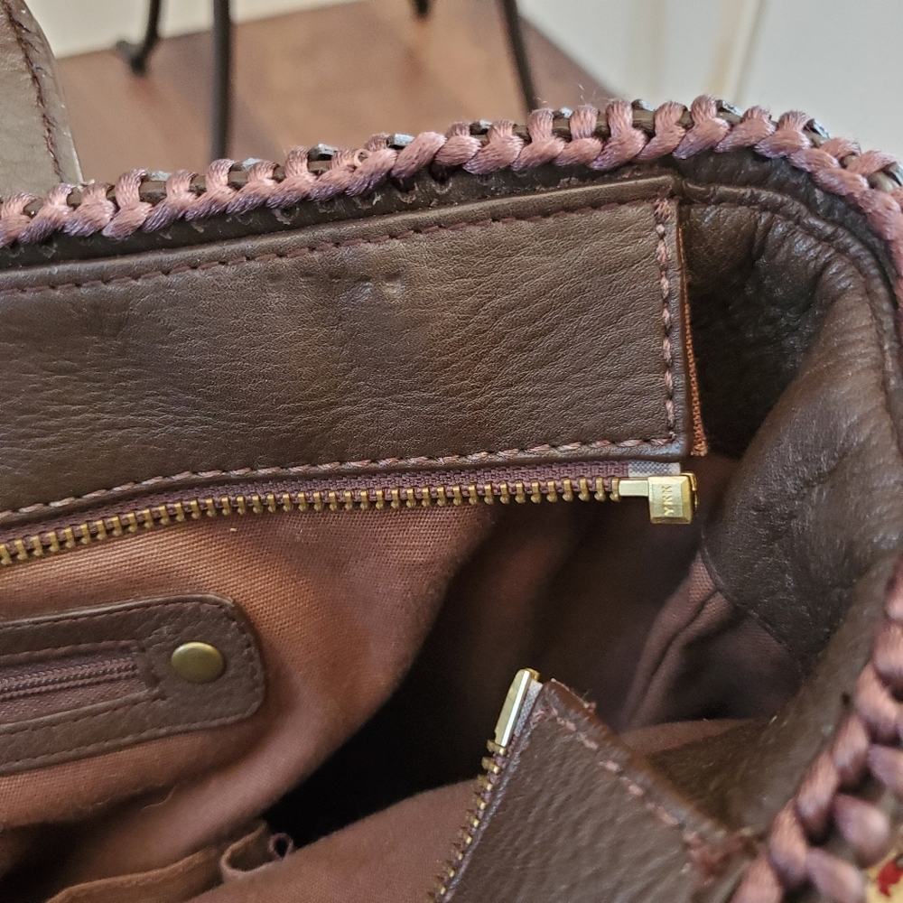 ISABELLA FIORE Leather Woven Large Shoulder Bag Handbag Brown - Picture 11 of 11